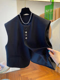 Beige loose-fitting women's waistcoat vest with a pocket, shown as a bandage dress style top.