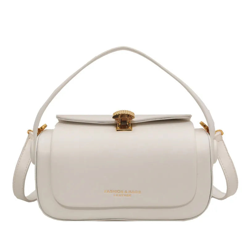 Women's black PU shoulder messenger bag with personalised letter detailing and decorative stitching