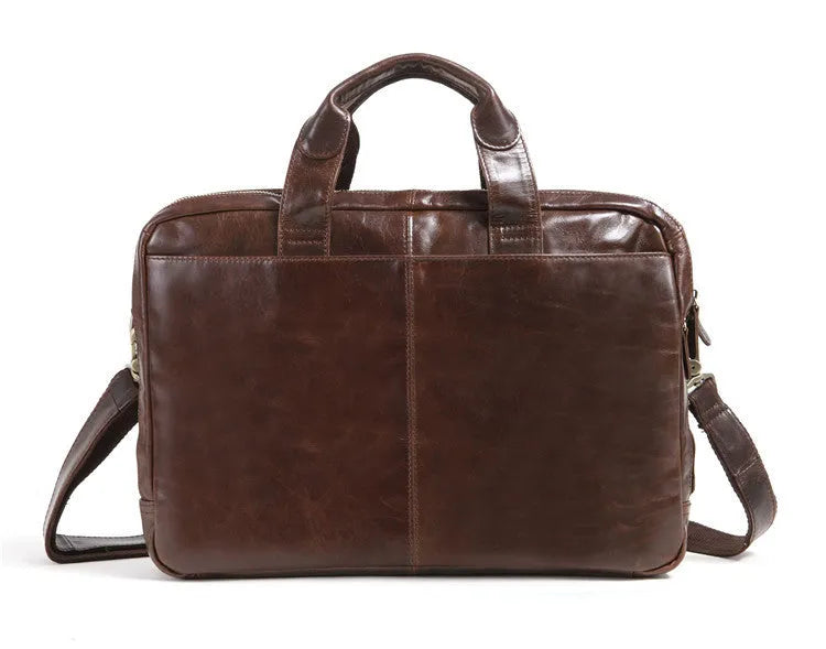 Brown 18-inch men's business briefcase in first-layer cowhide leather with polyester cotton lining