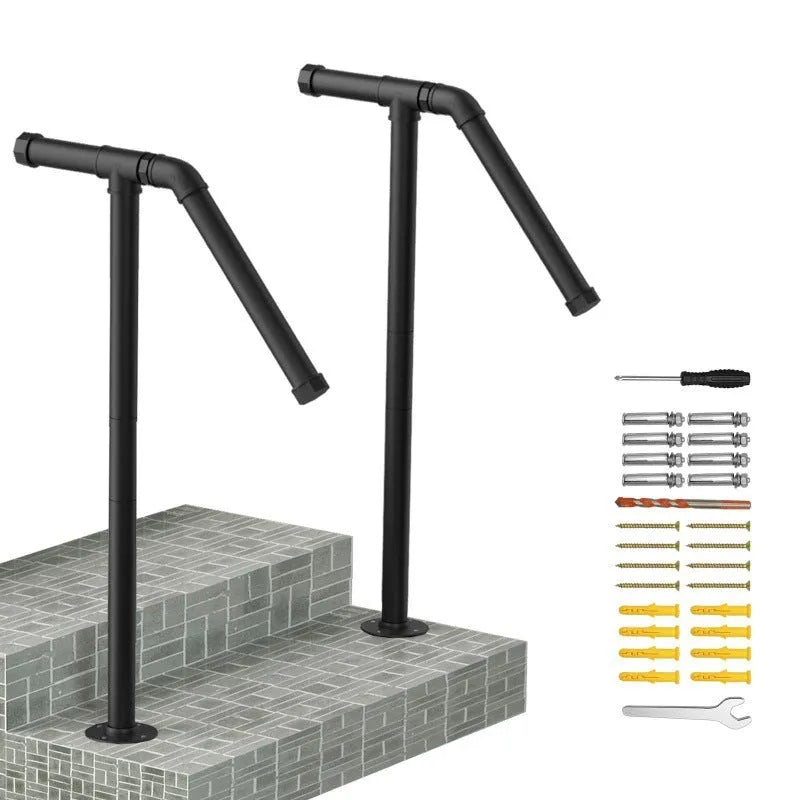 Black metal ladder support with minimalist American style design for stabilising ladders on household stairs