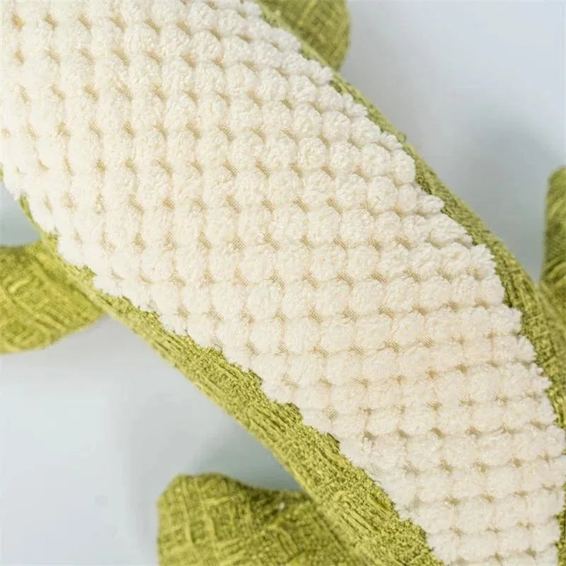 Blue, green, and red pet plush toys with corn grid texture for cats and dogs