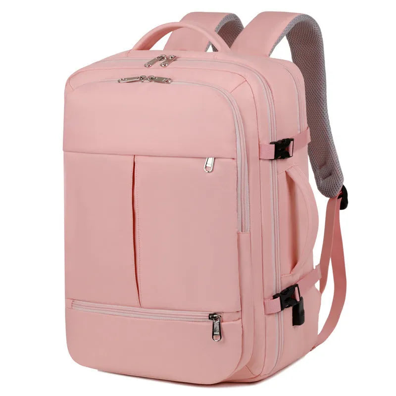 Waterproof Oxford cloth backpack in multiple colours showing front pockets and 15.6-inch laptop capacity