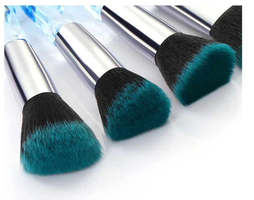 10 clear crystal diamond shank foundation brushes with artificial fibre bristles in choice of handle colours