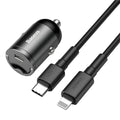 Baseus electro-optical grey 30W car charger with integrated 1m USB cable for mobile phones