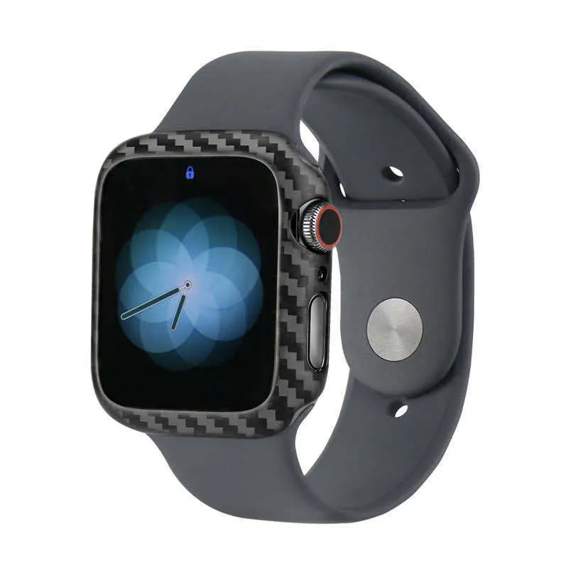 Carbon fibre design leather case for Apple Watch 4 44mm in black.