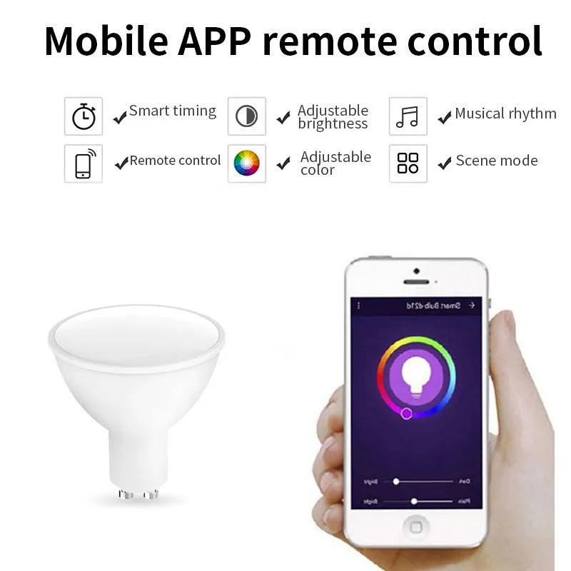 White GU10 smart LED spotlight with RGBCCT colour changing and WiFi connectivity