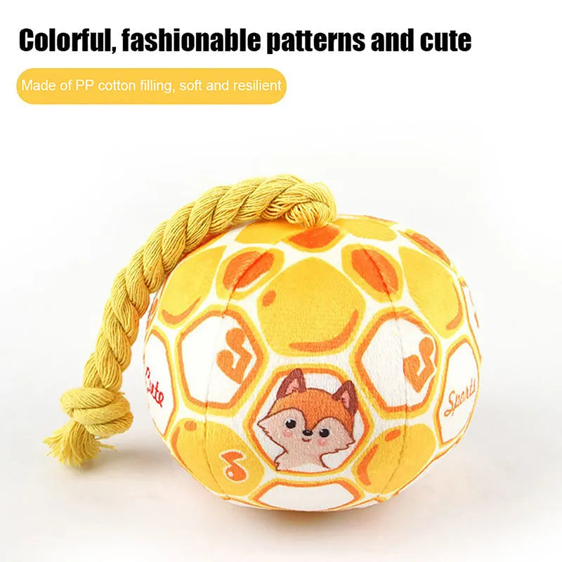 Blue dog elastic football tug of war ball made from cotton rope with bright cartoon design