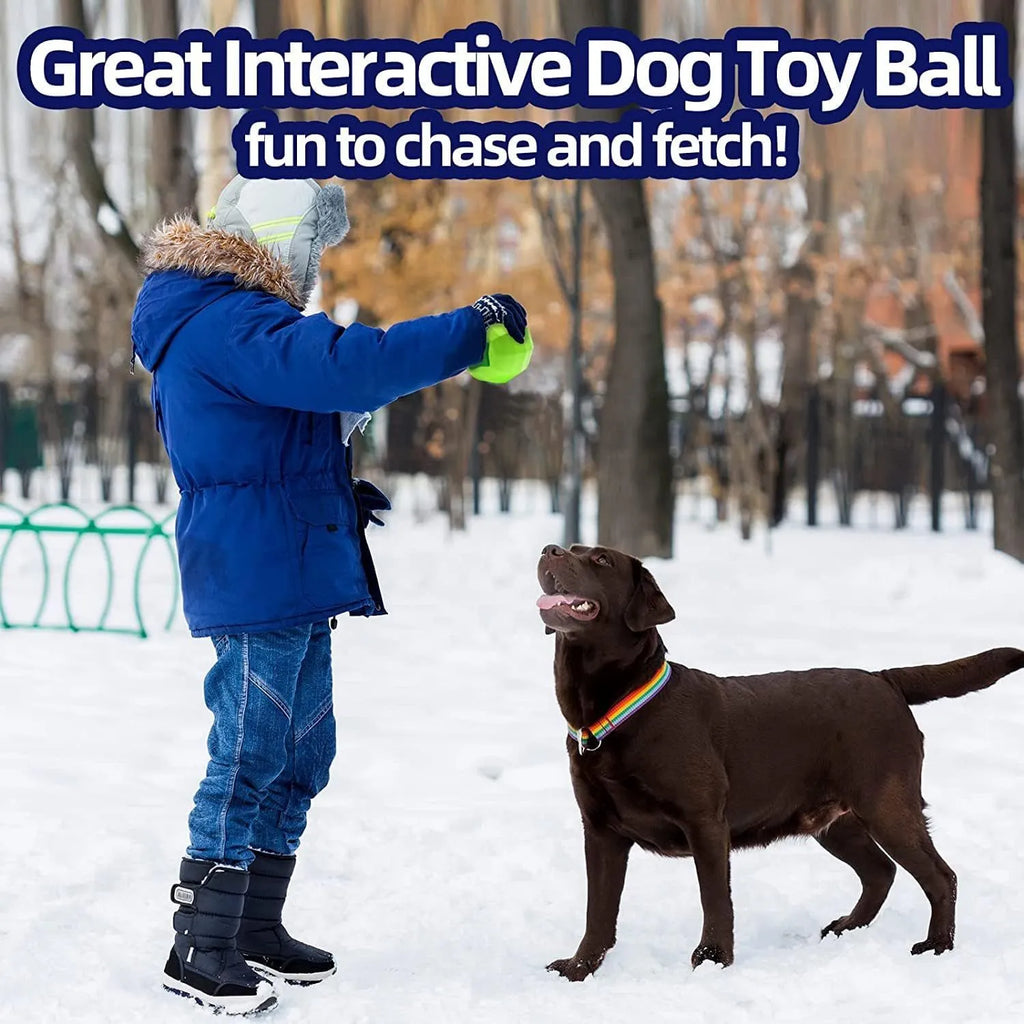 Green natural rubber squeaky dog chew ball for large dogs on a white background.