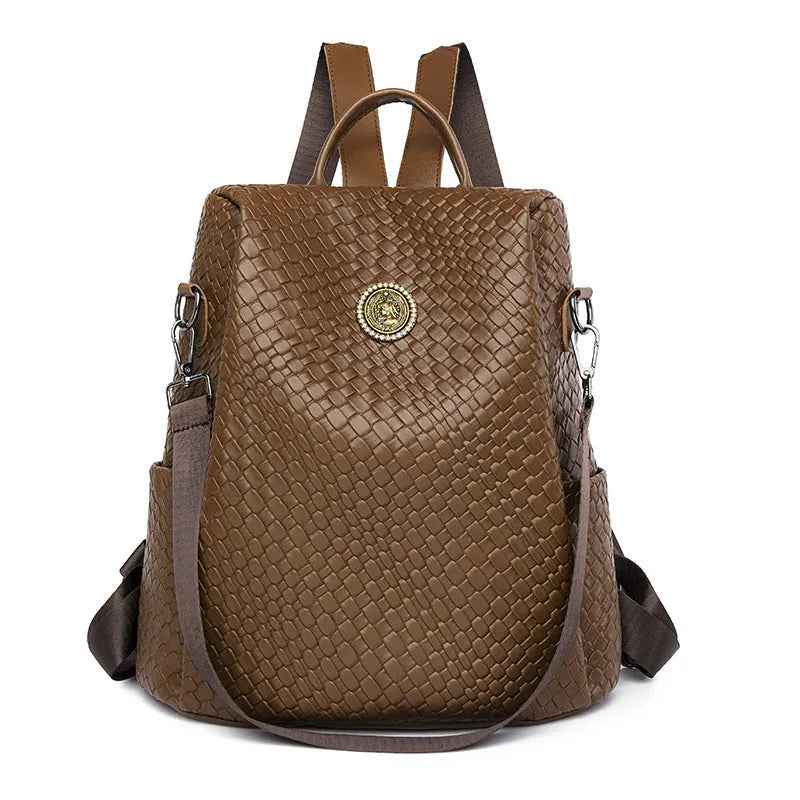 Women's anti-theft backpack large capacity PU material black brown colour with urban simple style