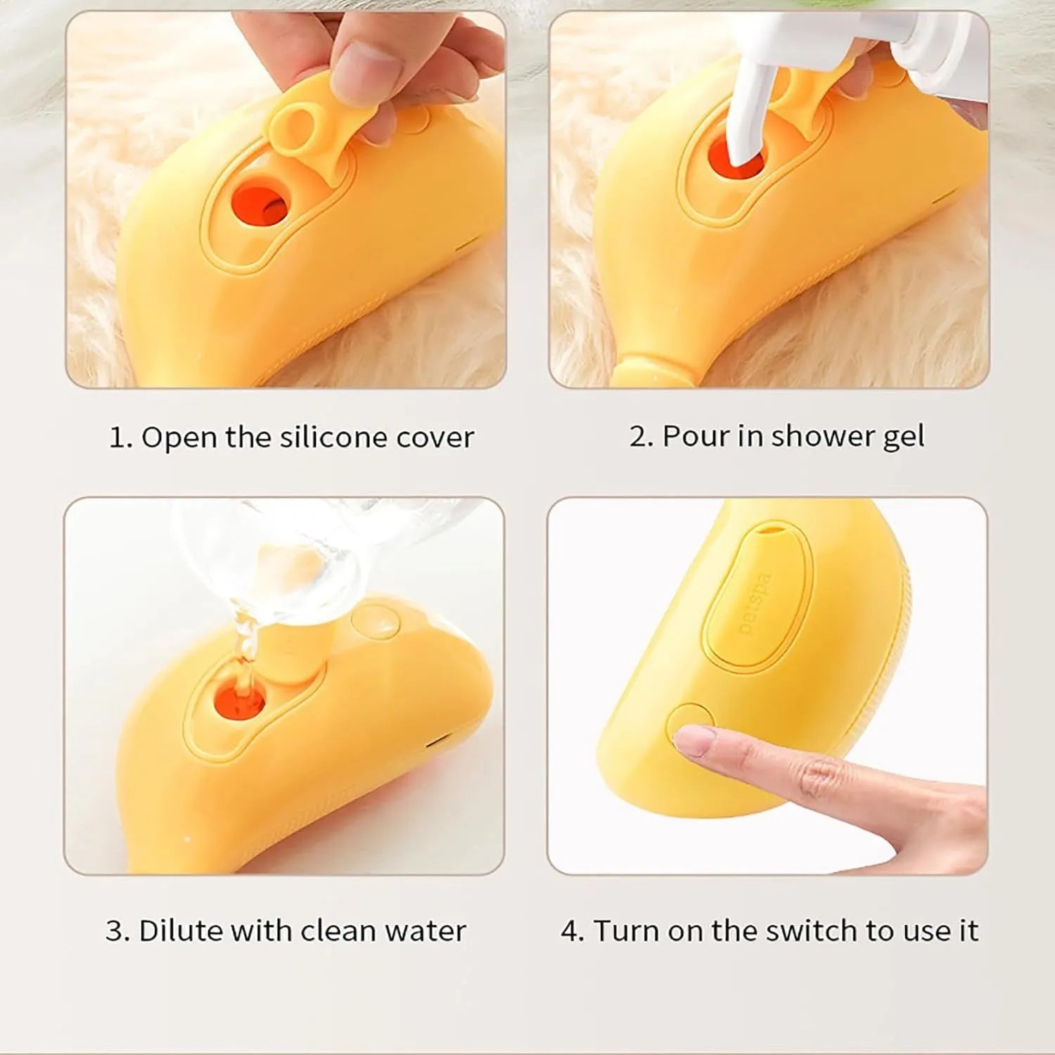 Green rechargeable cat steam brush with silicone teeth for detangling and massage functions