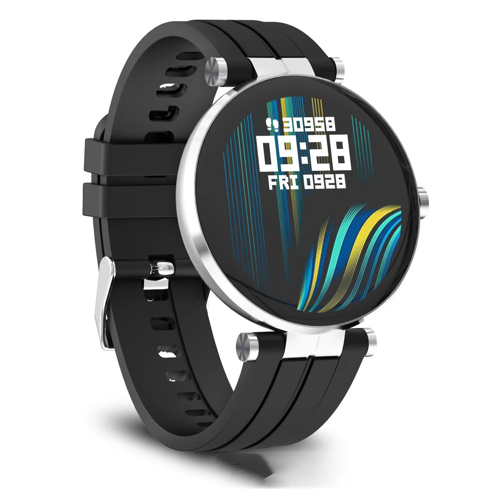 Smart watch blood pressure bracelet with heart rate monitoring, 1.3 inch screen, silicone strap, black colour