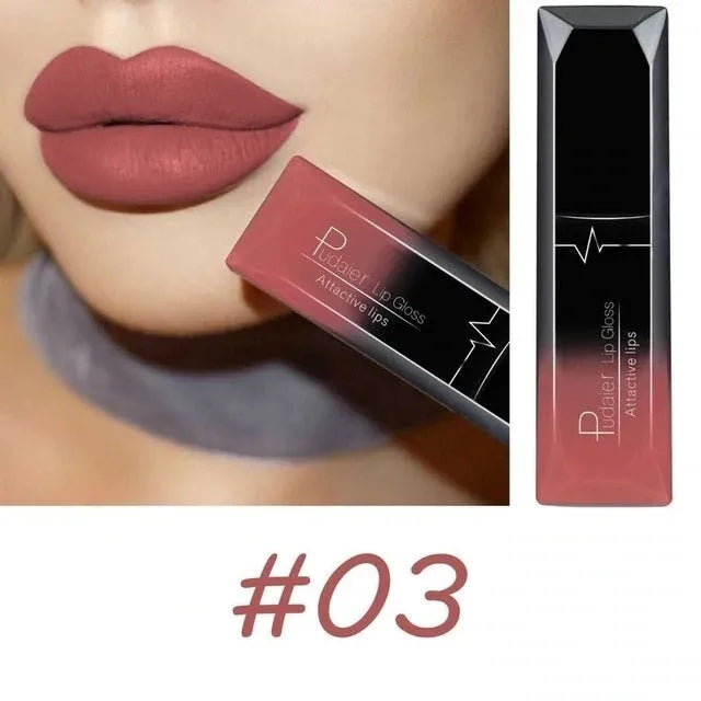 Matte lip gloss lipstick in 8ml tube with 21 colour options, long-lasting waterproof finish