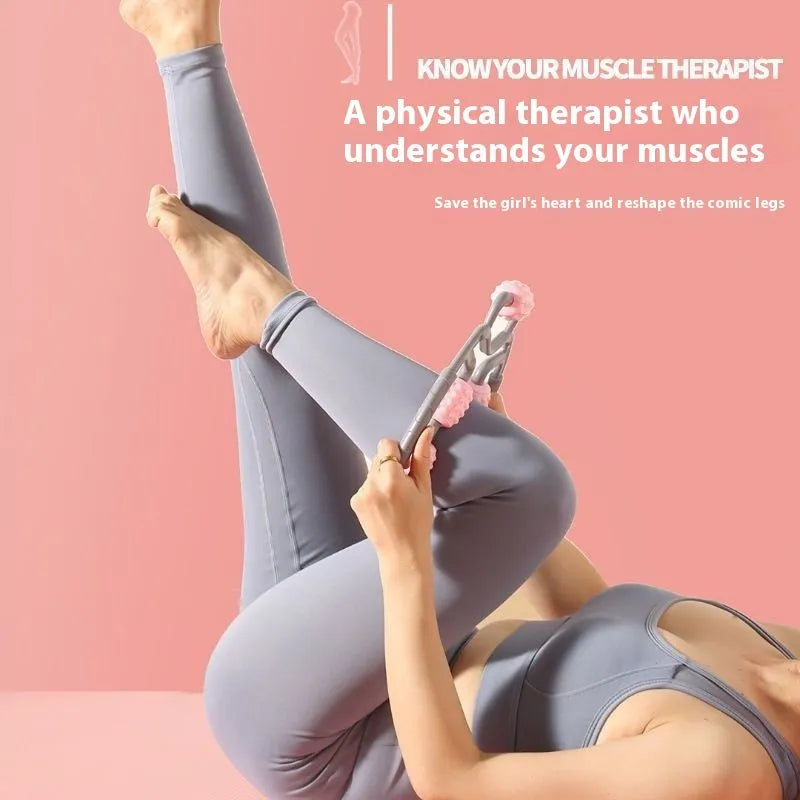 Ring clip leg massager roller in macaron pink colour with multiple wheels for muscle relaxation
