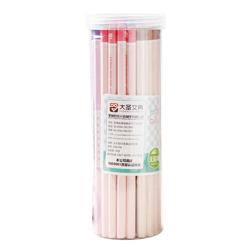 Basswood six-angle thermal transfer pencil with HB refills in 50-piece barrel packaging