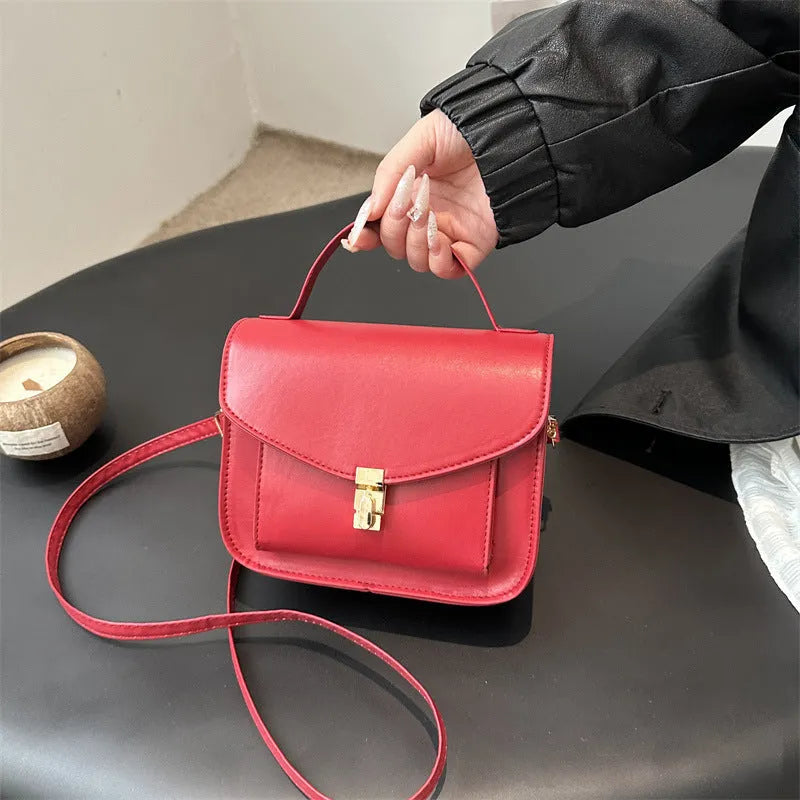 Retro style PU messenger bag in horizontal square shape with document compartment