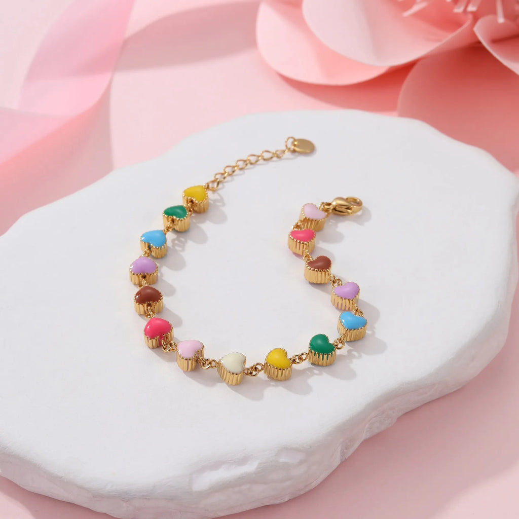 Women's stainless steel love heart bracelet with gold or steel electroplated finish