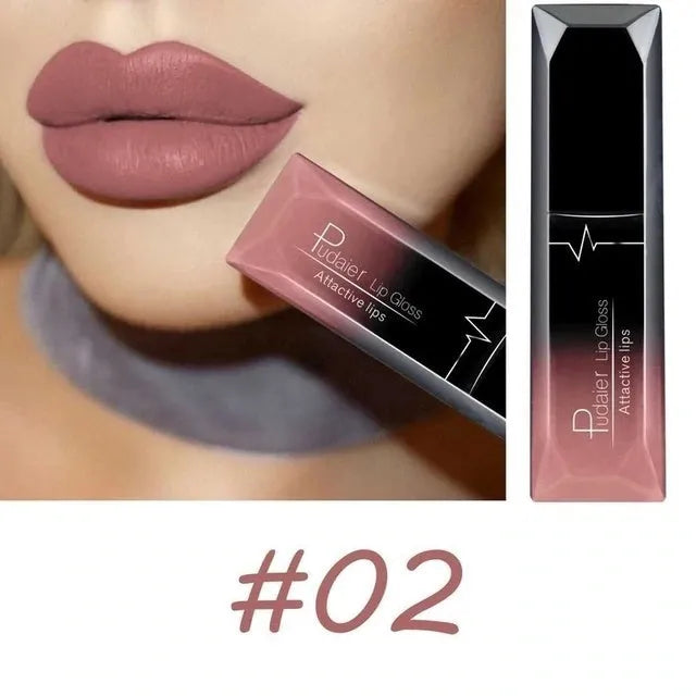 Matte lip gloss lipstick in 8ml tube with 21 colour options, long-lasting waterproof finish