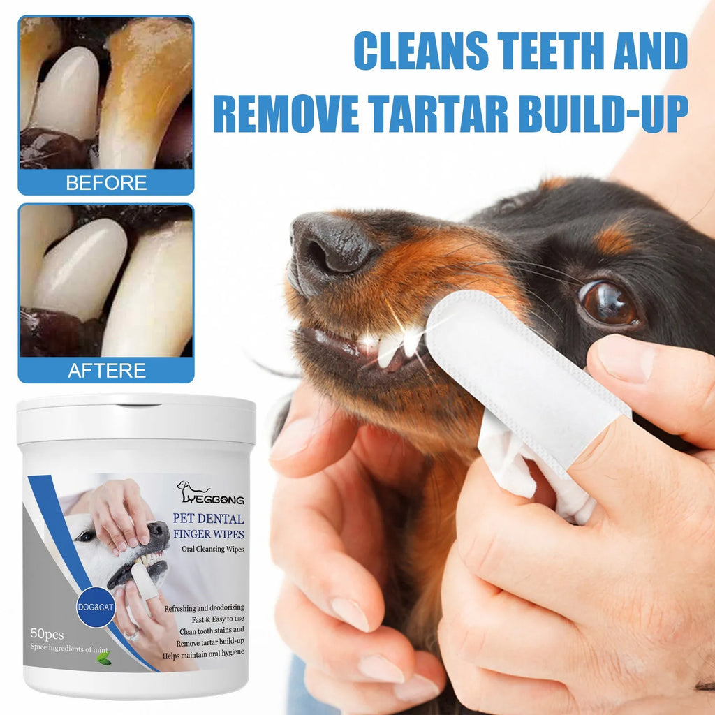 Pet teeth finger wipes oral care finger stall for dogs 50pcs can
