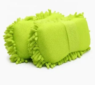 Silver green chenille car wash sponge measuring 14x25 cm with microfiber spiral wool construction