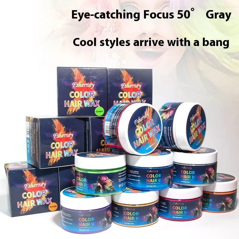 120g hair styling clay in temporary colours including blue, green, orange, purple, red, rose red, white, yellow, and granny grey