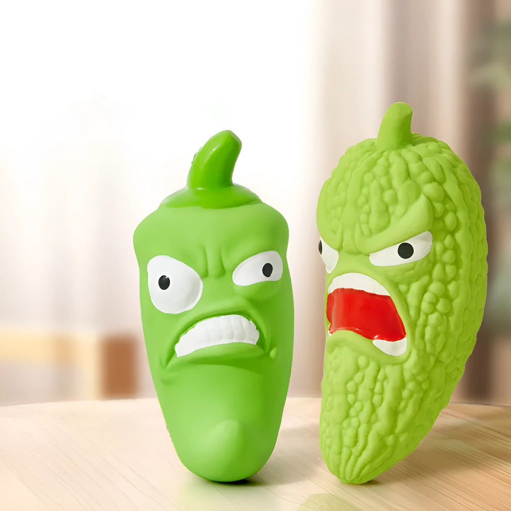 Bitter melon and chili pepper design dog chew toy with pet sound feature for teeth cleaning