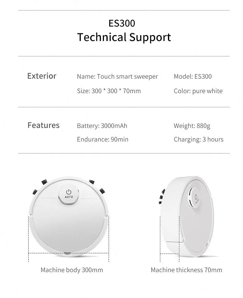 Automatic sweeping robot cleaner with compact 28cm square design and built-in 3000mAh battery