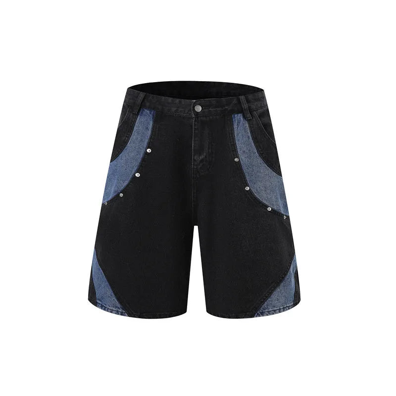 Retro washed denim jacket and shorts set in blue polyvinyl alcohol fibre fabric for summer streetwear