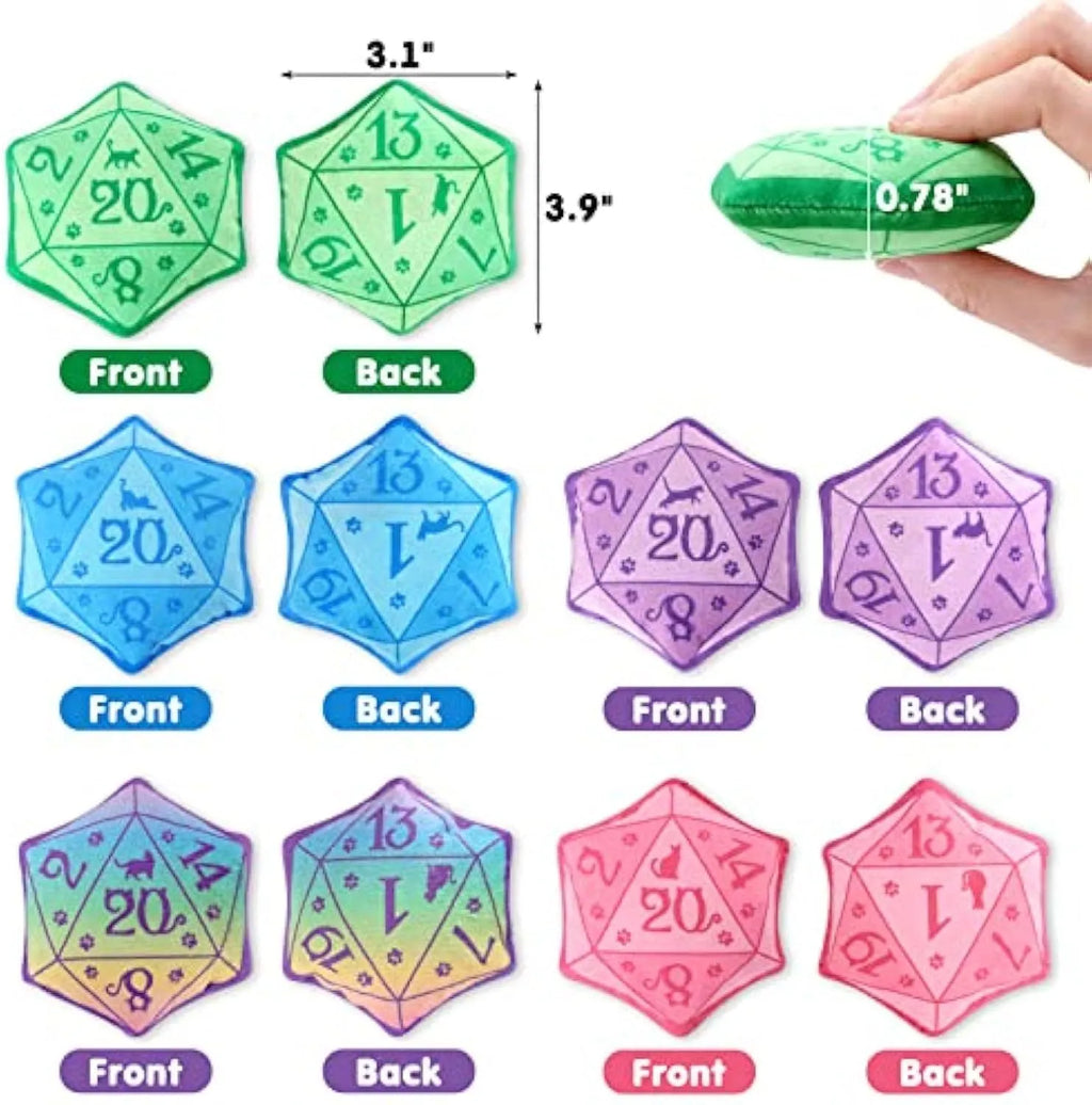 Blue dice catnip toy made of soft plush flannelette with organic catnip, designed for DND-themed interactive cat play