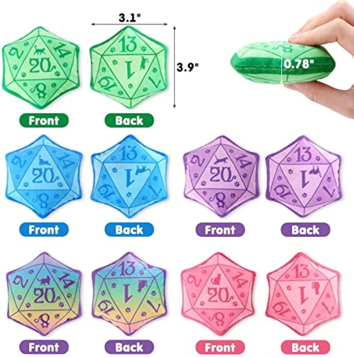 Blue dice catnip toy made of soft plush flannelette with organic catnip, designed for DND-themed interactive cat play