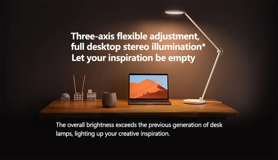 ProLED folding intelligent eye protection table lamp on a desk, with adjustable colour temperature and Wi-Fi Bluetooth connectivity