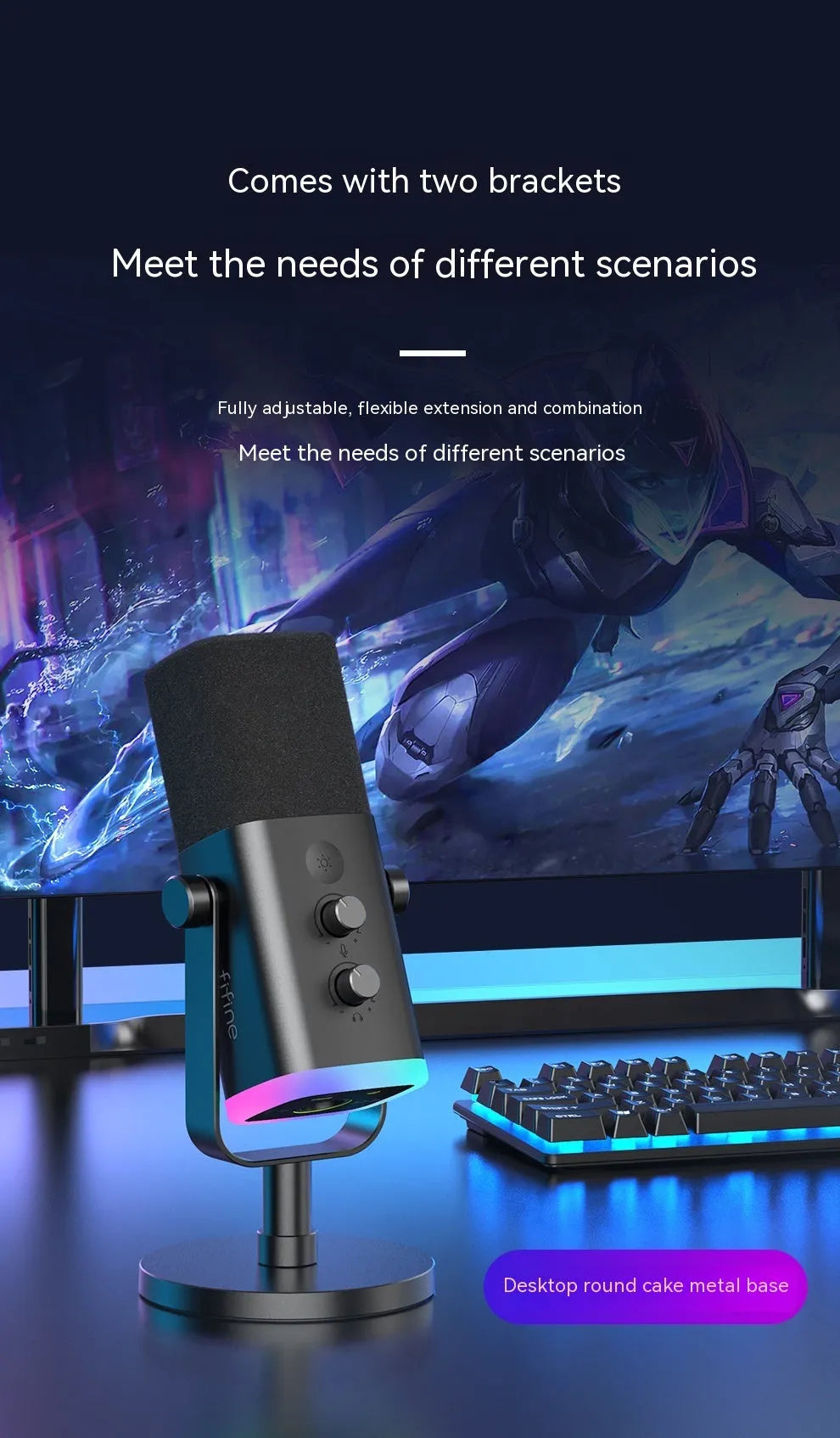 Dynamic noise reduction microphone in black colour with matching bracket and cables