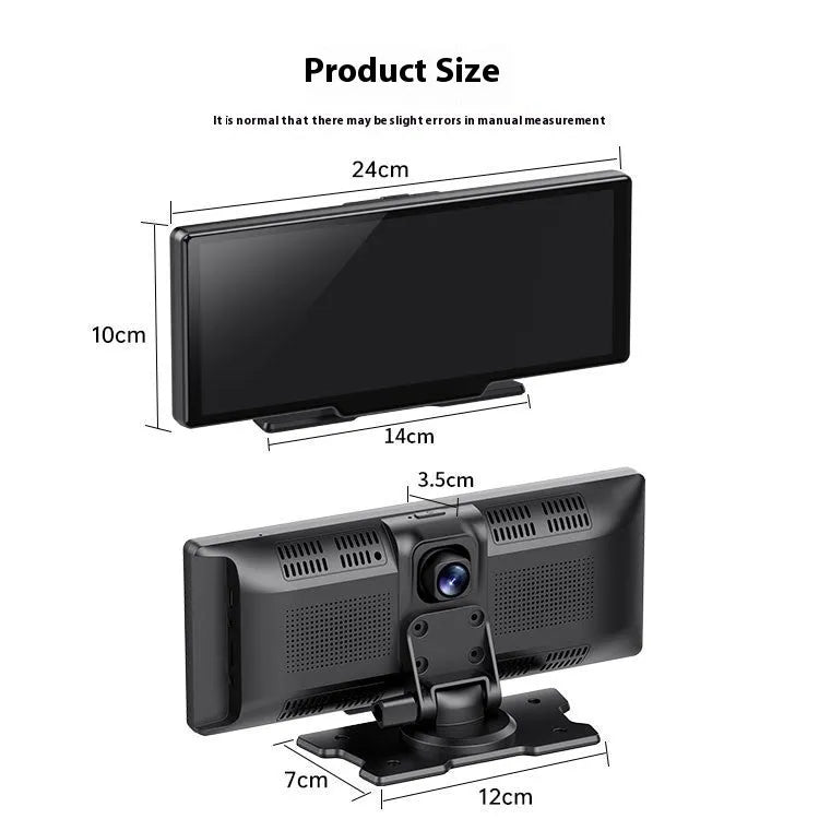 10-inch car smart screen with CarPlay, driving recorder, and navigation functions on dashboard