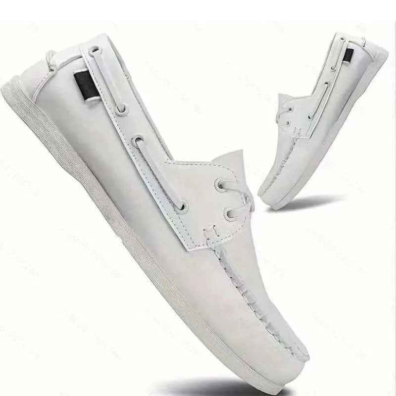 Men's black British-style casual shoes with round toe and artificial PU upper