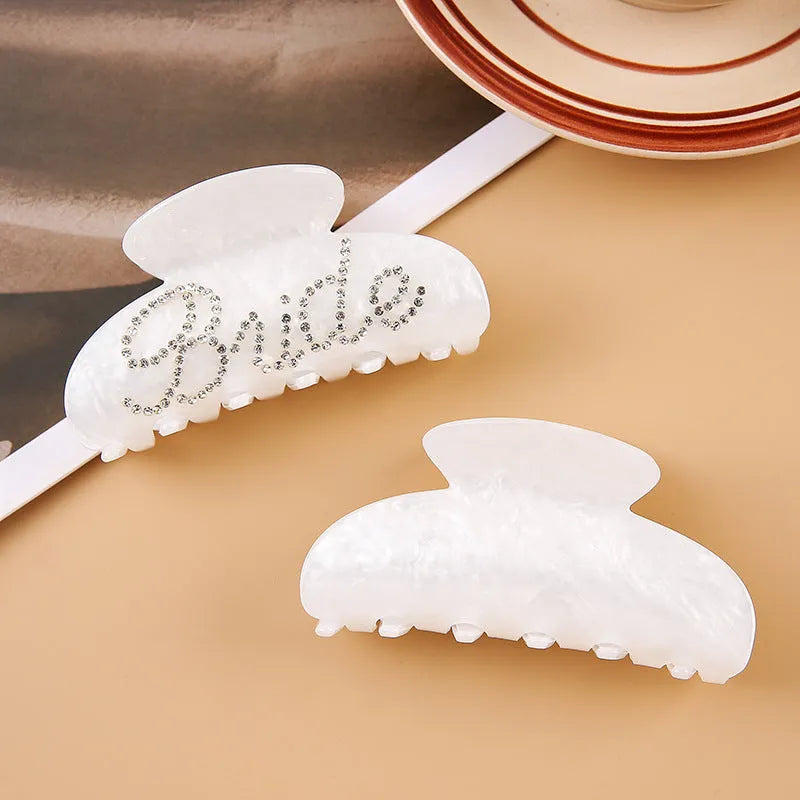 10cm pink and white acrylic hair clip with spot-drilled diamond pattern and shower shark clip