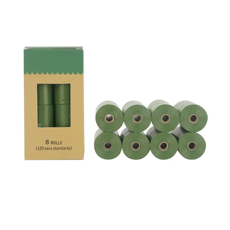 EPI degradable pet waste bags in various colours with dispenser units for dog and cat waste cleanup