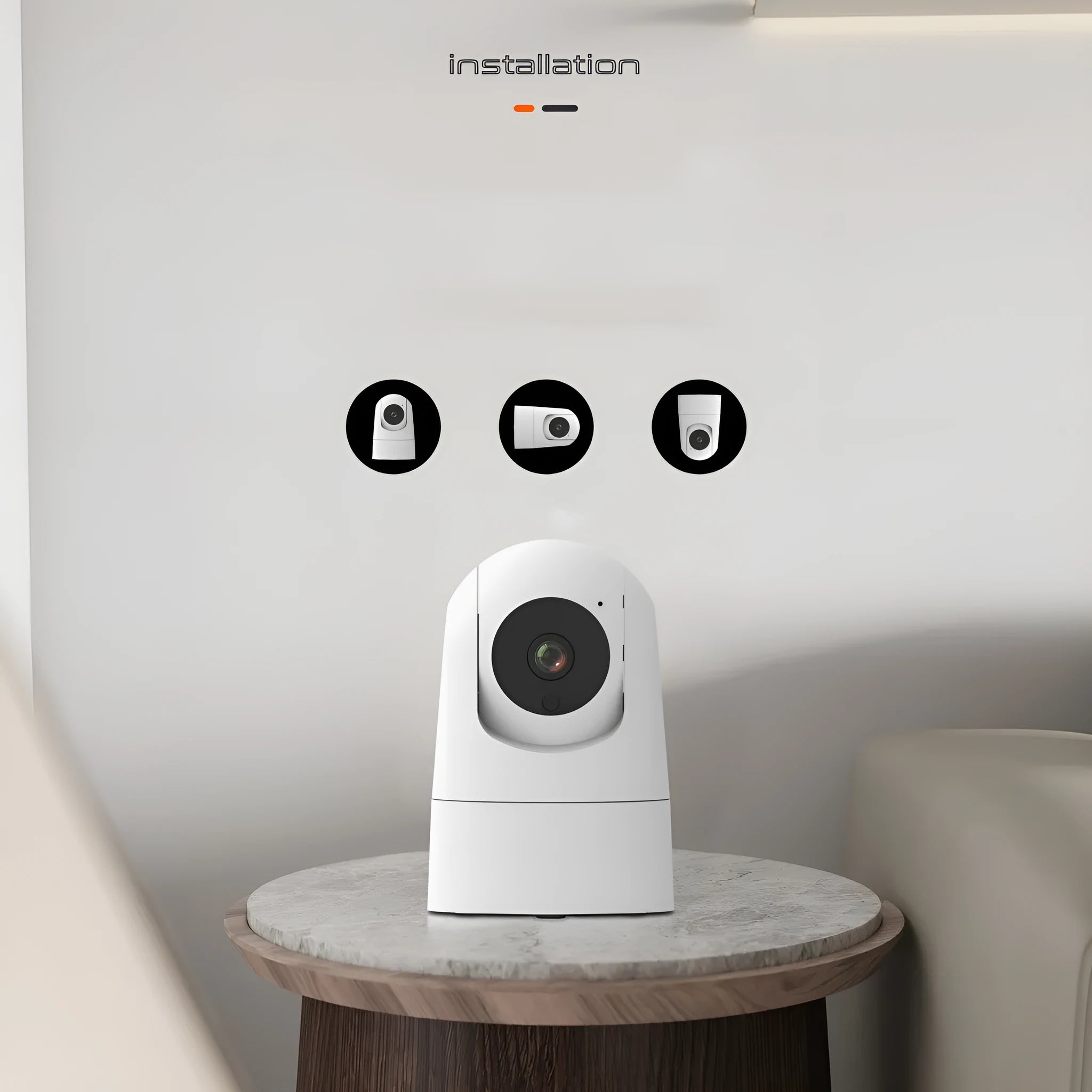 White indoor pan/tilt security camera with 5G WiFi and two-way voice features