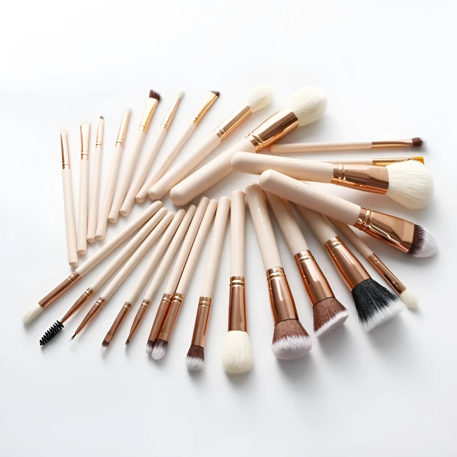 26 pink makeup brushes with wooden handles in storage bag for professional face makeup application