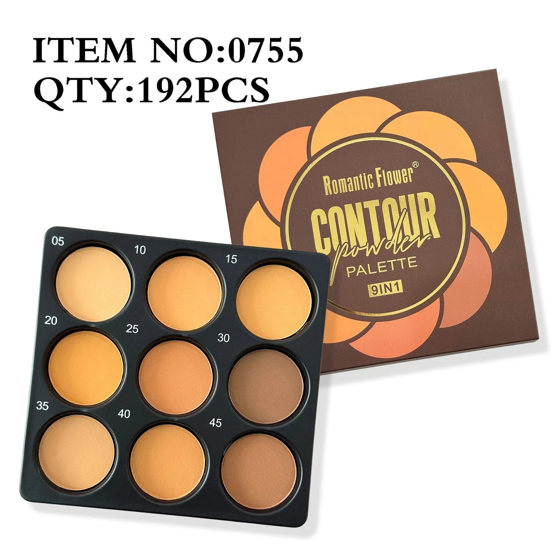 Dark matte makeup palette showing nine earthy colours with compact case and repair disk