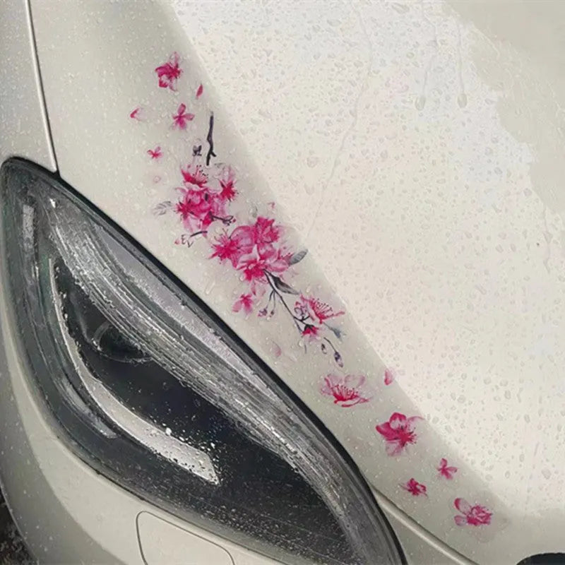 PVC cherry blossom car vinyl sticker in two size options for vehicle decoration.