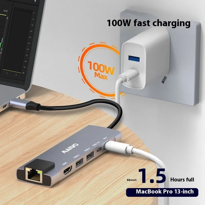 Steam Deck six-in-one docking station with aluminium shell and 15cm Type-C cable