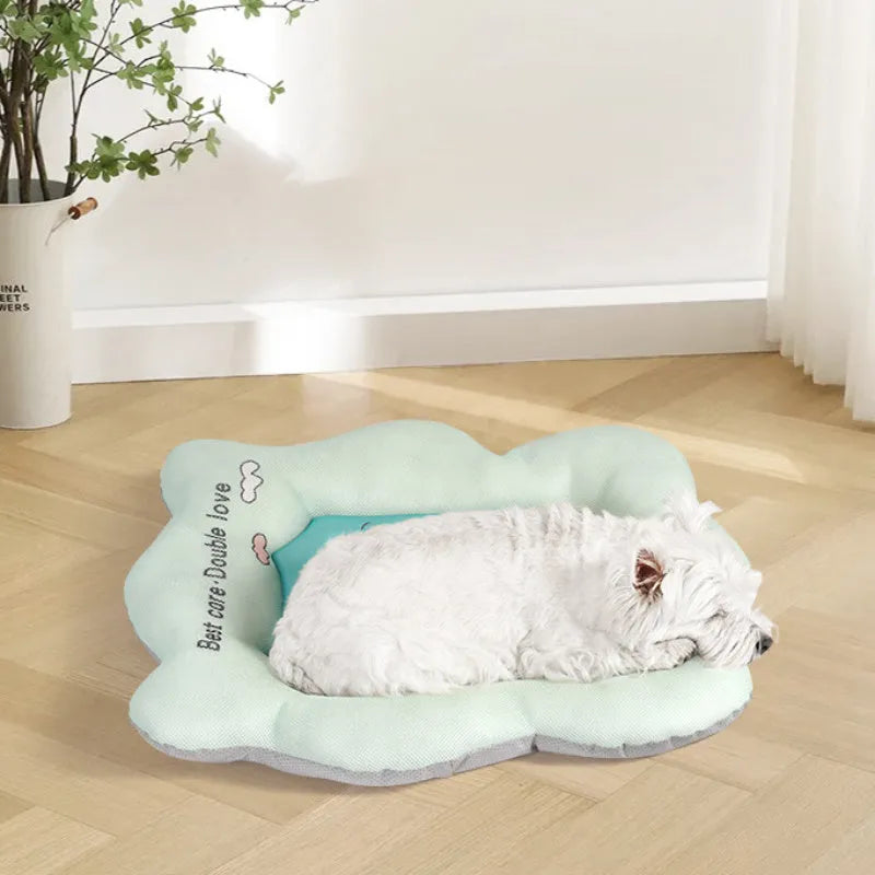 Green pet cooling mat with non-slip base for dogs and cats