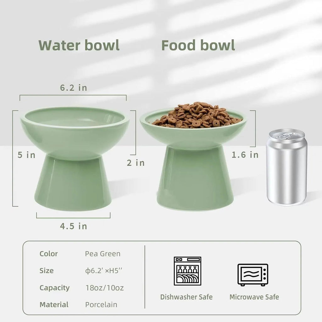Elevated ceramic cat bowl in blue with wide 16cm diameter shallow design