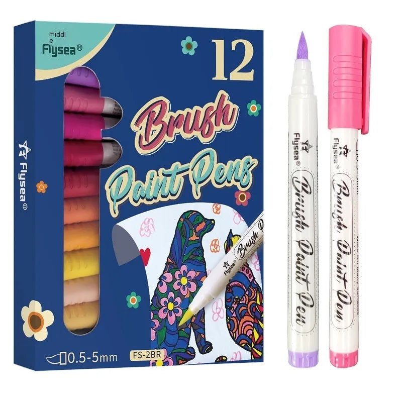 Set of soft head gouache pens with pressure-free acrylic tips for hand accounting and art projects