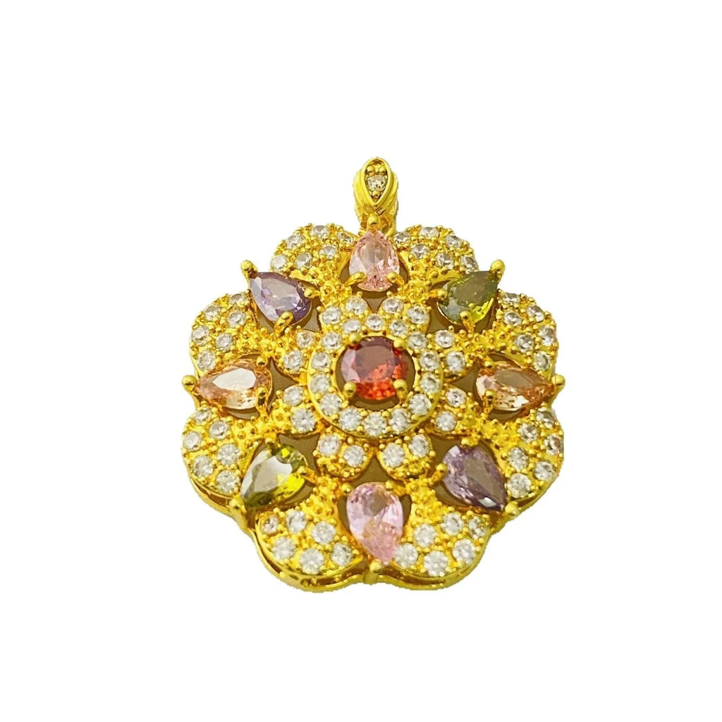 Women's zircon floral pendant necklace with electroplated gold, champagne gold or platinum finish options