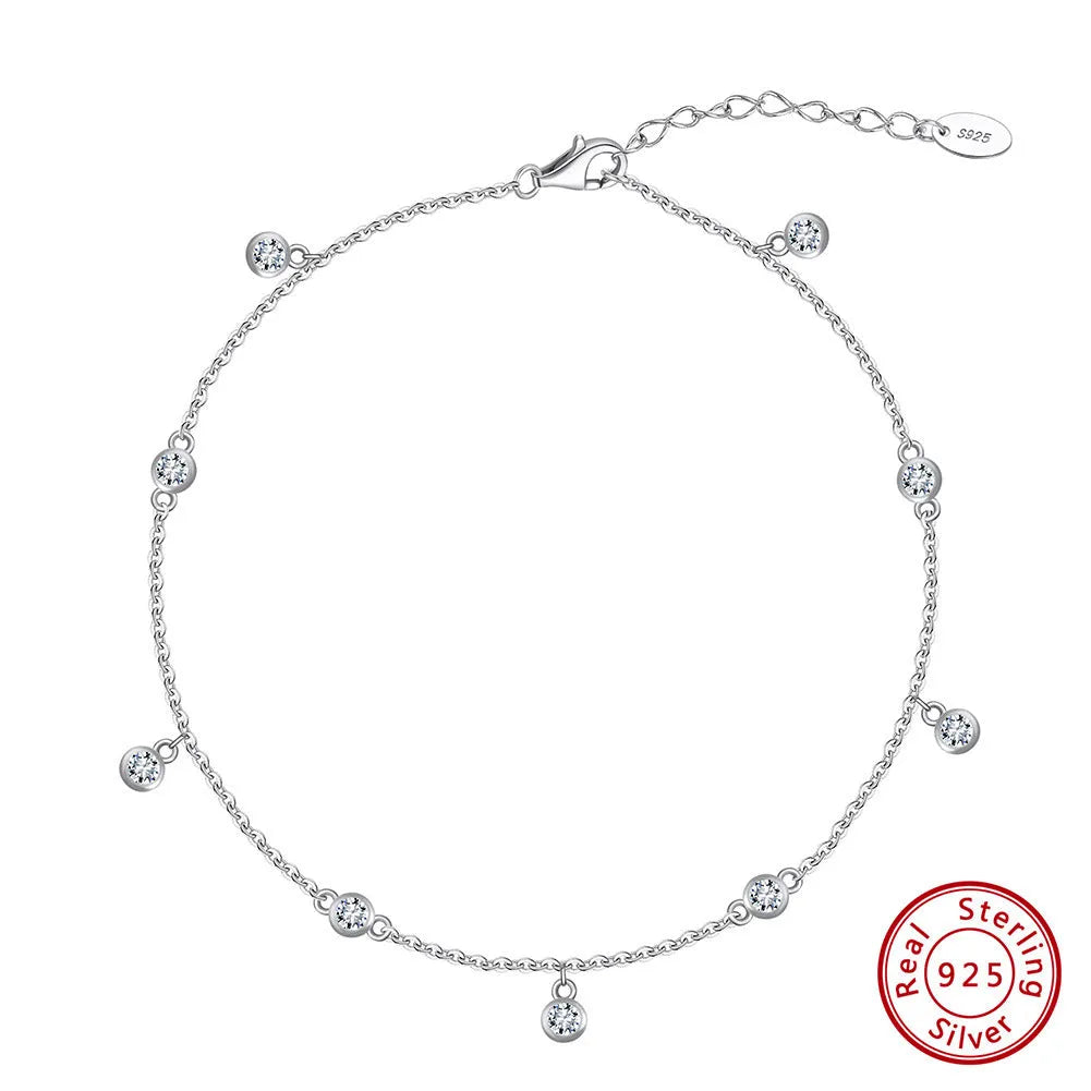 Women's silver anklet with geometric zirconium pendant in gold or white gold finish