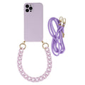 Crossbody solid colour TPU phone case with fine hole texture and lanyard chain for iPhone 16 series