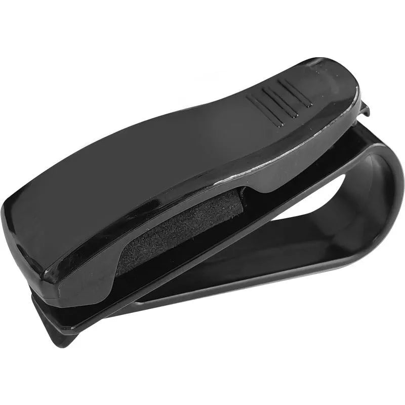 Black plastic car sun visor clip organiser for holding glasses and cards