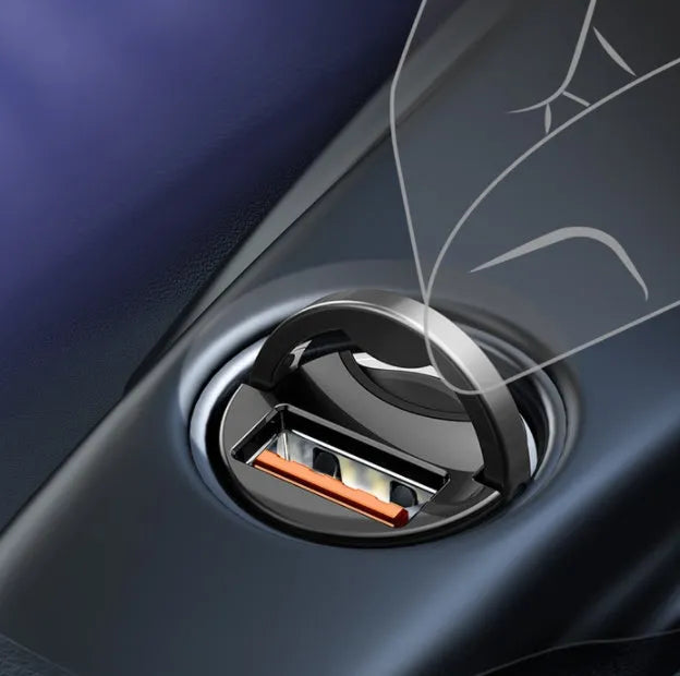 Baseus electro-optical grey 30W car charger with integrated 1m USB cable for mobile phones