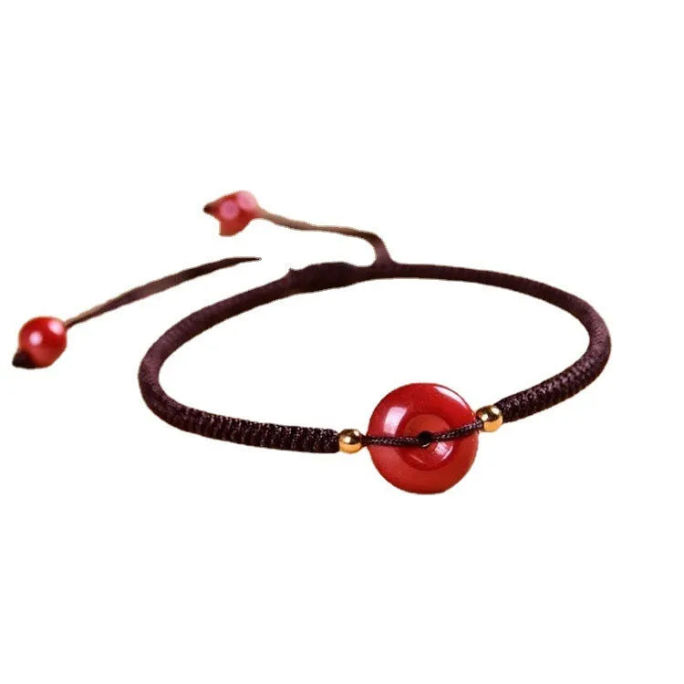 Cinnabar safety buckle bracelet with natural heart-shaped beads and red rope