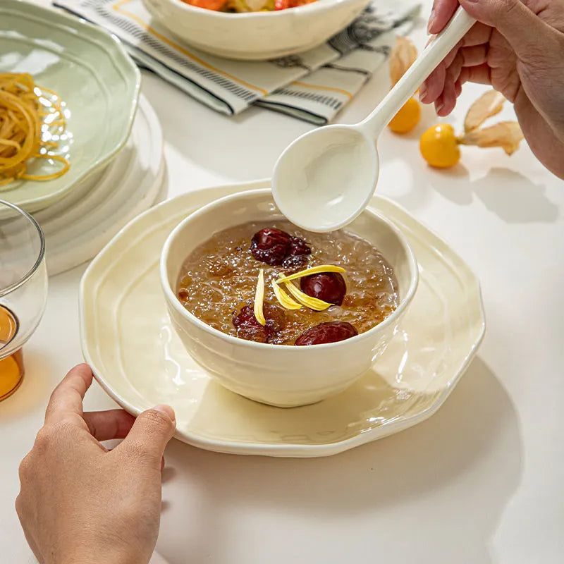 Seven-piece ceramic tableware set with solid colour design and modern Japanese style